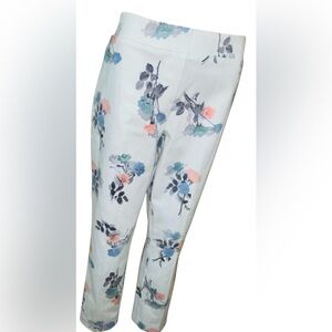 CALVIN KLEIN FLORAL PRINTED PANT WOMEN CREAM COLOR PULL ON ANKLE LENGTH  SIZE S*
